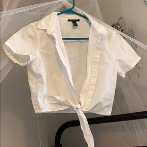 F21 crop button up toe shirt